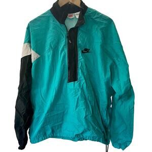 Vintage 90s Nike Teal and Black Colorblock Windbreaker Jacket Adult Large